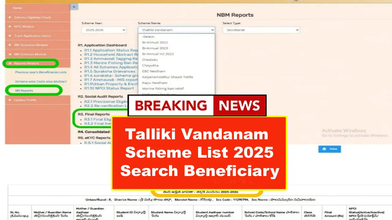 Talliki Vandanam Scheme List 2025: Search Beneficiary Name Online