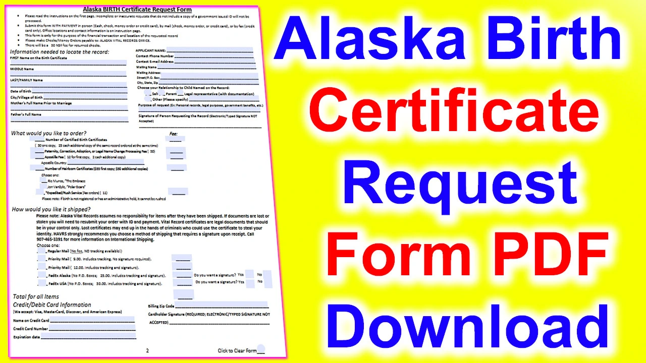 Alaska Birth Certificate Request Form PDF Download 2024