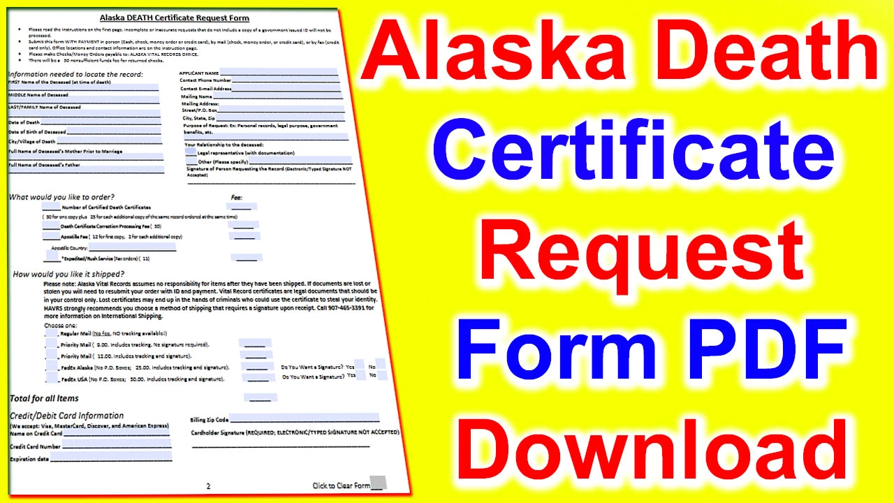 Alaska Death Certificate Request Form PDF Download 2024