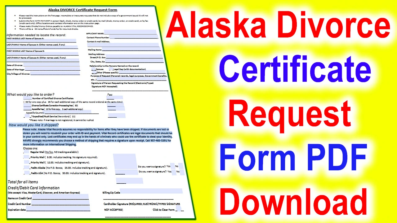 Alaska Divorce Certificate Request Form PDF Download