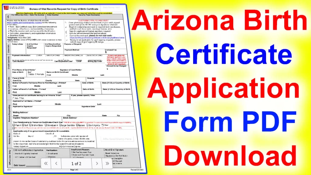 Arizona Birth Certificate Application Form PDF 2023