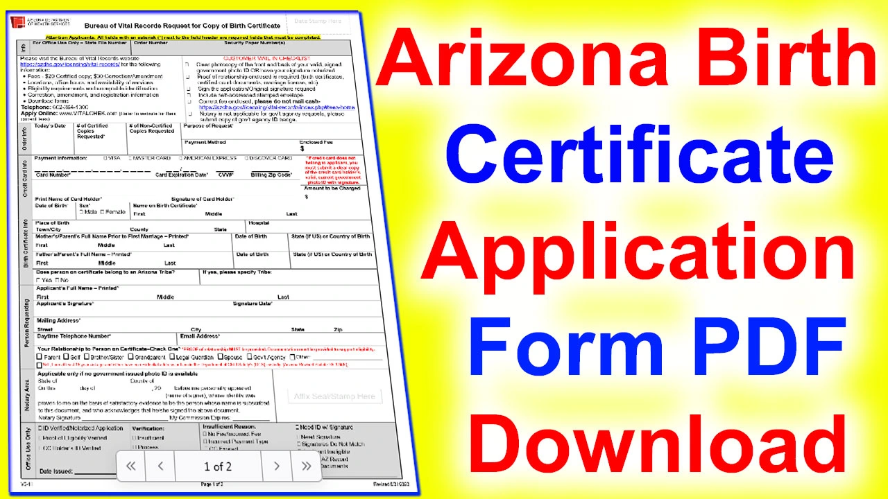 Arizona Birth Certificate Application Form PDF 2024