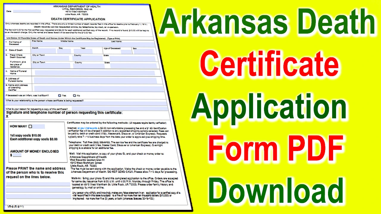 Arkansas Death Certificate Application Form PDF 2024