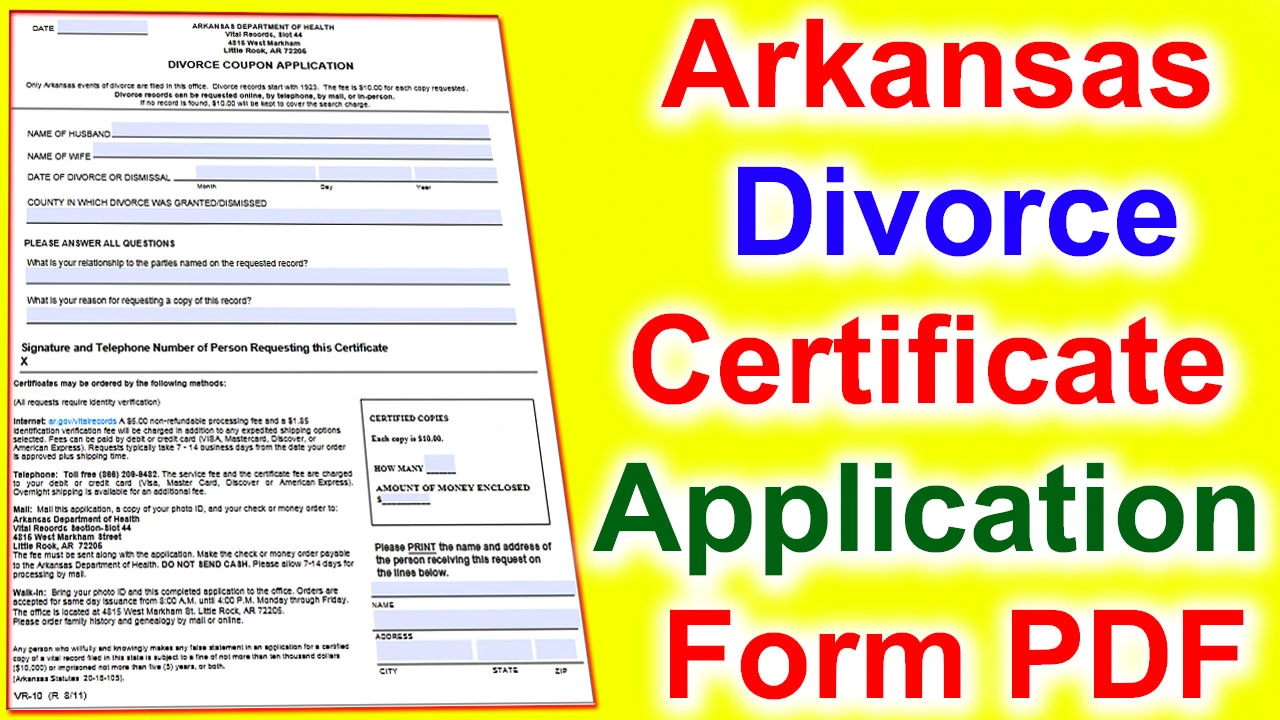Arkansas Divorce Certificate Application Form PDF 2024