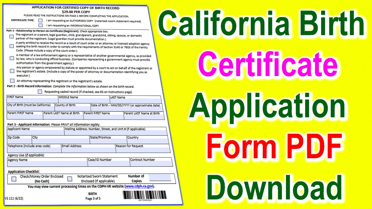 California Birth Certificate Application Form PDF 2024