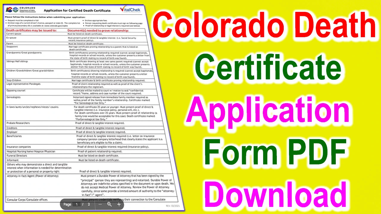 Colorado Death Certificate Application Form PDF 2024