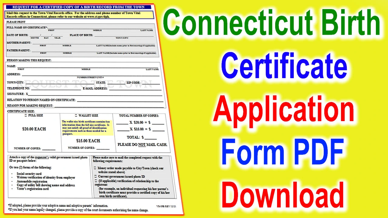 Connecticut Birth Certificate Application Form PDF