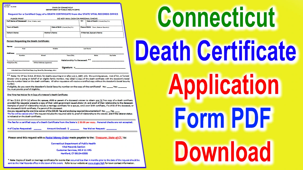Connecticut Death Certificate Application Form PDF