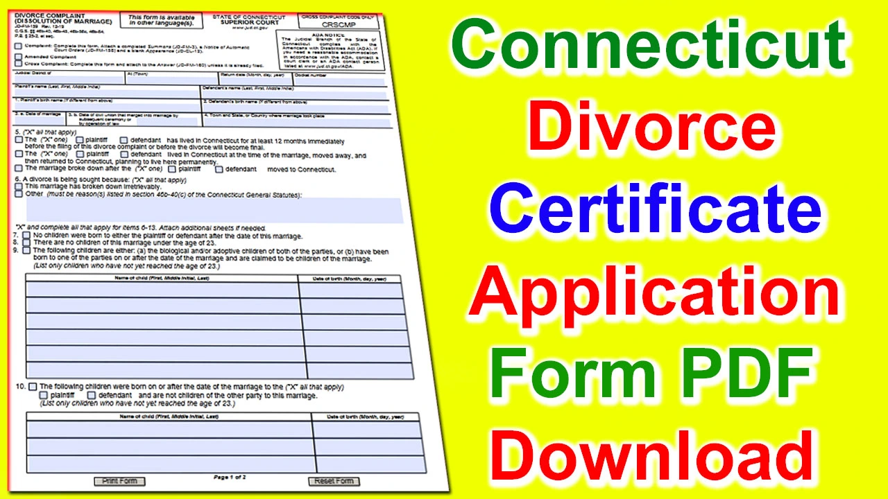 Connecticut Divorce Certificate Application Form PDF 2024