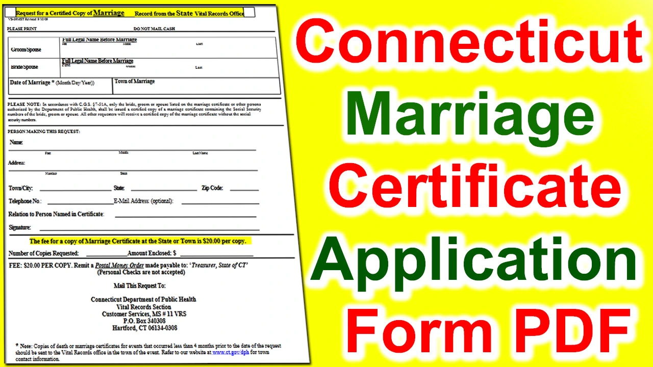 Connecticut Marriage Certificate Application Form PDF