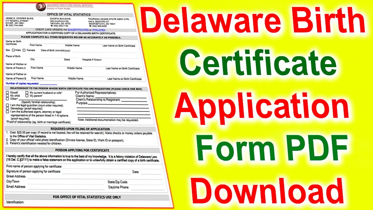 Delaware Birth Certificate Application Form PDF 2024