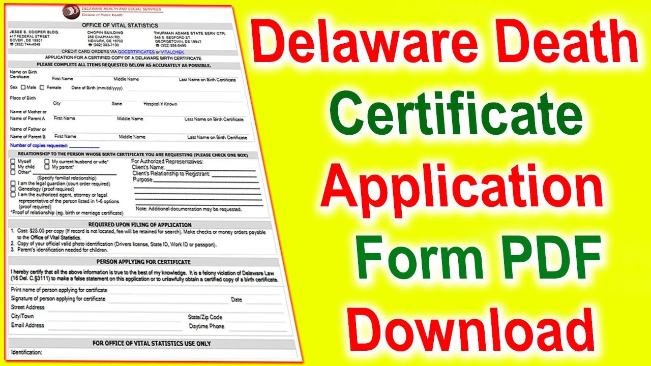 Delaware Death Certificate Application Form PDF