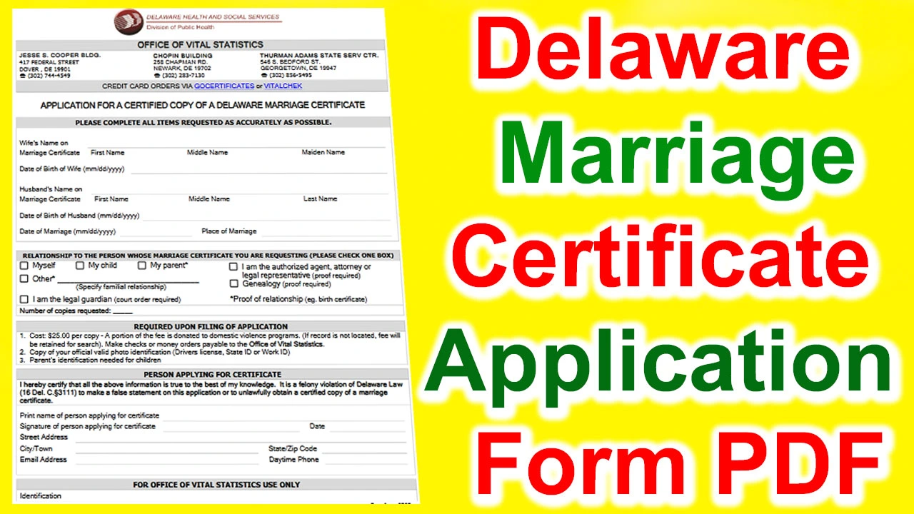 Delaware Marriage Certificate Application Form PDF
