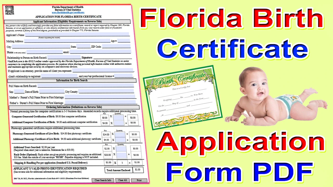 Florida Birth Certificate Application Form PDF 2023