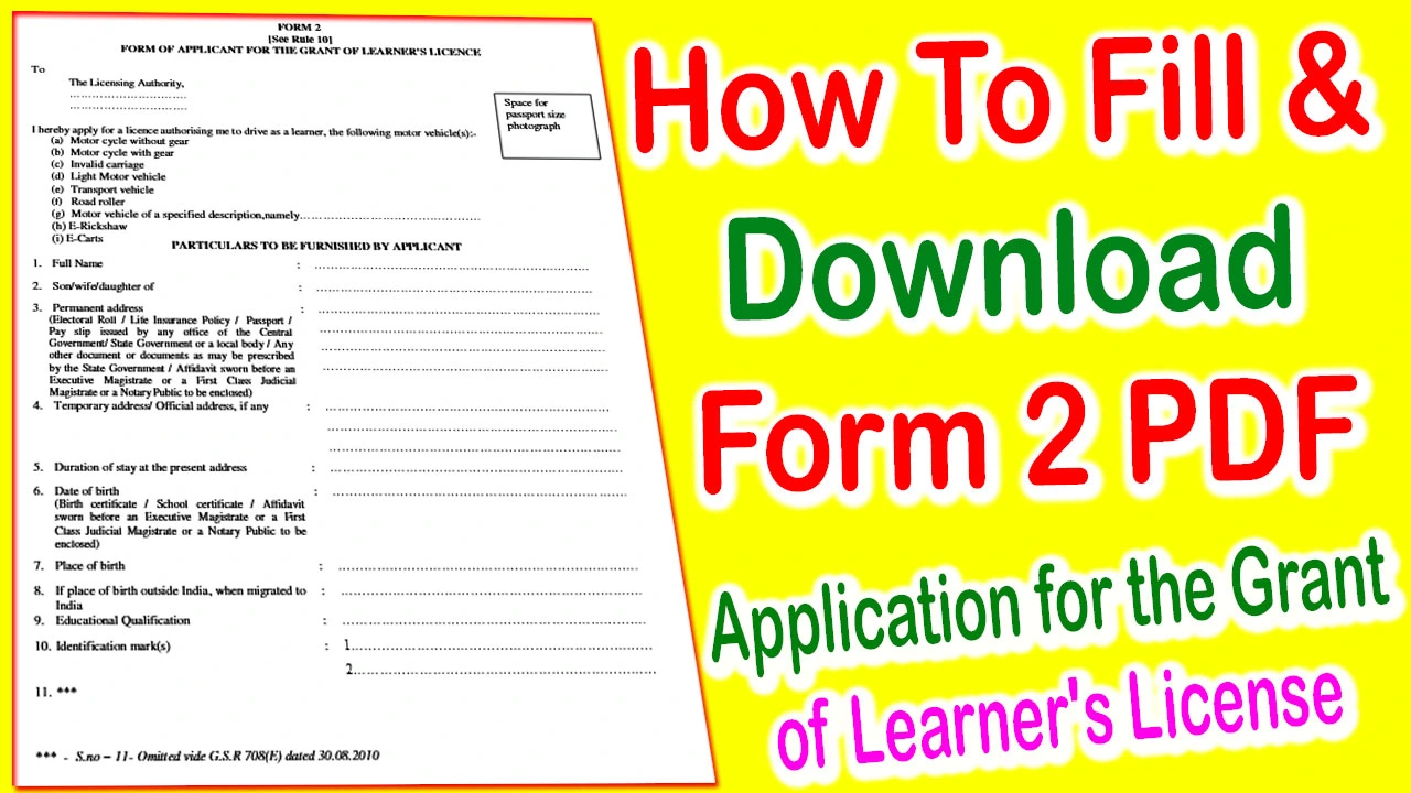 Form 2 Download PDF - Application for the Grant of Learner