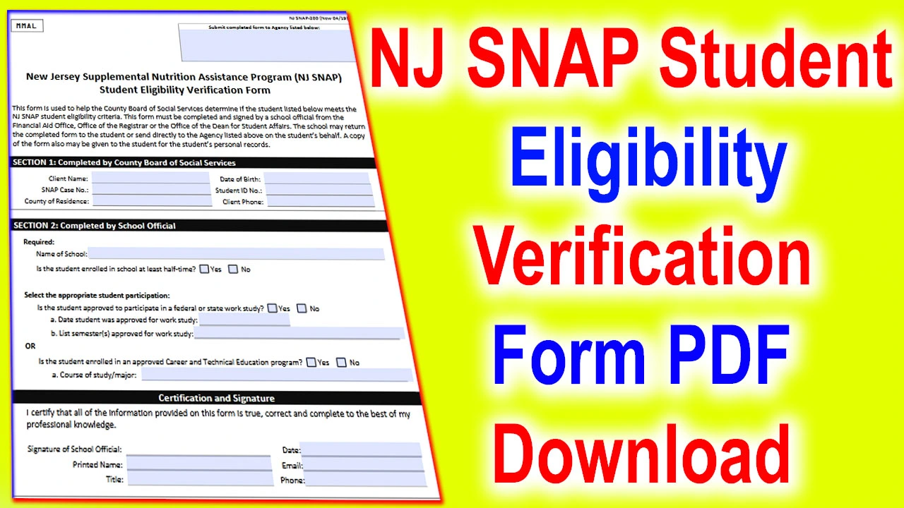 NJ SNAP Student Eligibility Verification Form PDF Download