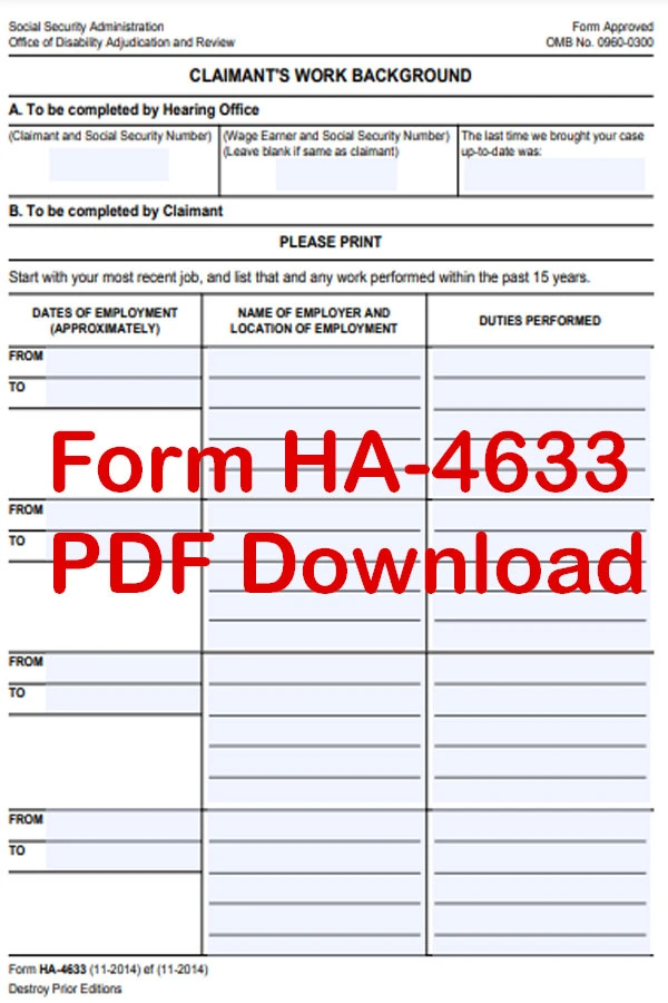 Form HA 4633 PDF Download, How To Fill Form HA 4633, Claimant's Work Background, Form HA 4633, Form HA 4633 Download, Form HA 4633 PDF, Form HA 4633 Download PDF, Form HA 4633 PDF 2023, How To Download Form HA 4633 PDF, Form HA 4633 Fill Online, Blank HA 4633 Form, Fillable HA 4633 Form, Printable HA 4633 Form, Form HA-4633 Claimant's Work Background