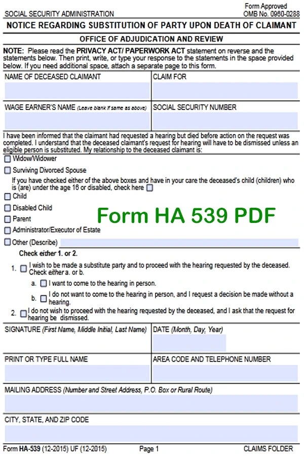 Form HA 539 PDF Download, Notice Regarding Substitution of Party Upon Death of Claimant, notice of death form HA 539 PDF, HA 539 PDF, HA 539 PDF Download, HA 539 PDF PDF, How To Download HA 539 PDF, How To Fill Form HA 539 PDF, Fillable Form HA 539 PDF, Printable Form HA 539 PDF, HA 539 Form Download, HA 539 form PDF, What is a Form HA 539 PDF, Form HA 539