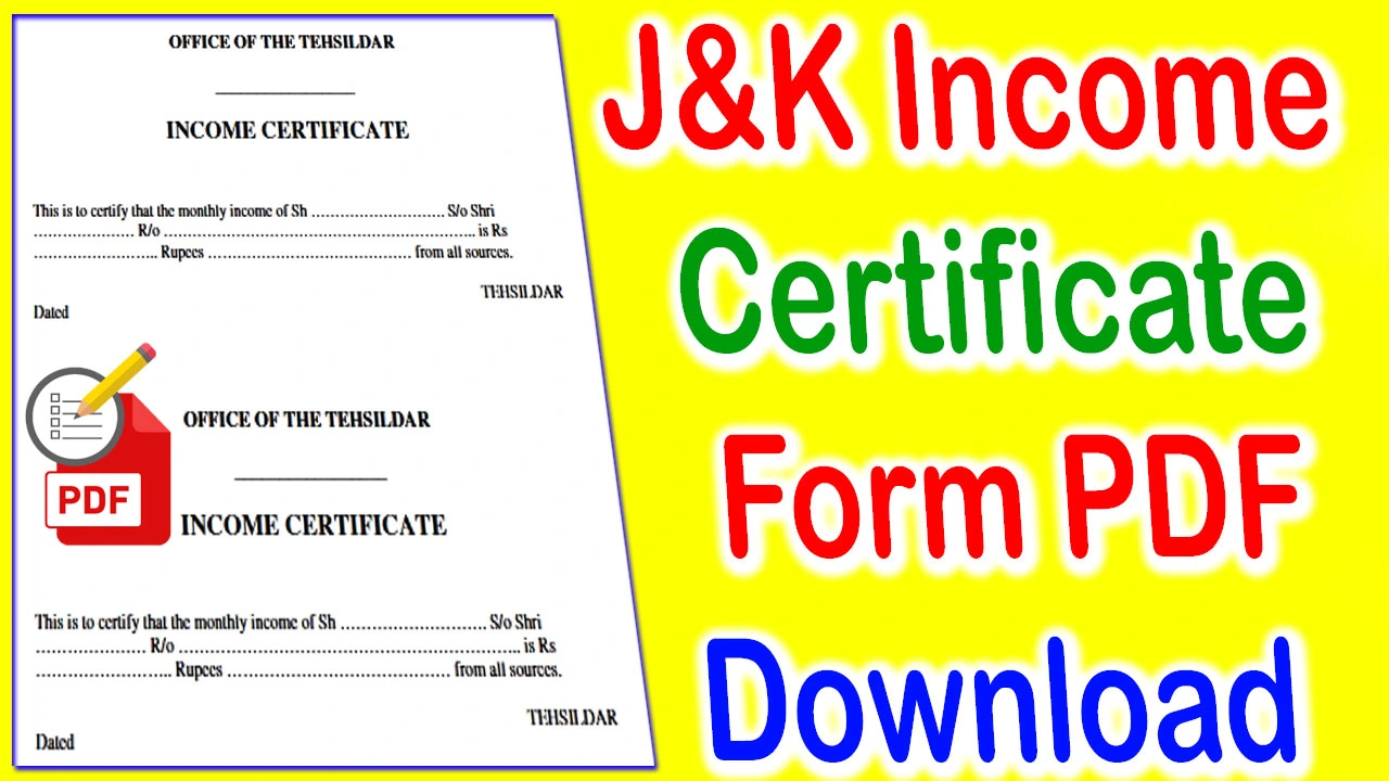 Jammu Kashmir Income Certificate Form PDF Download