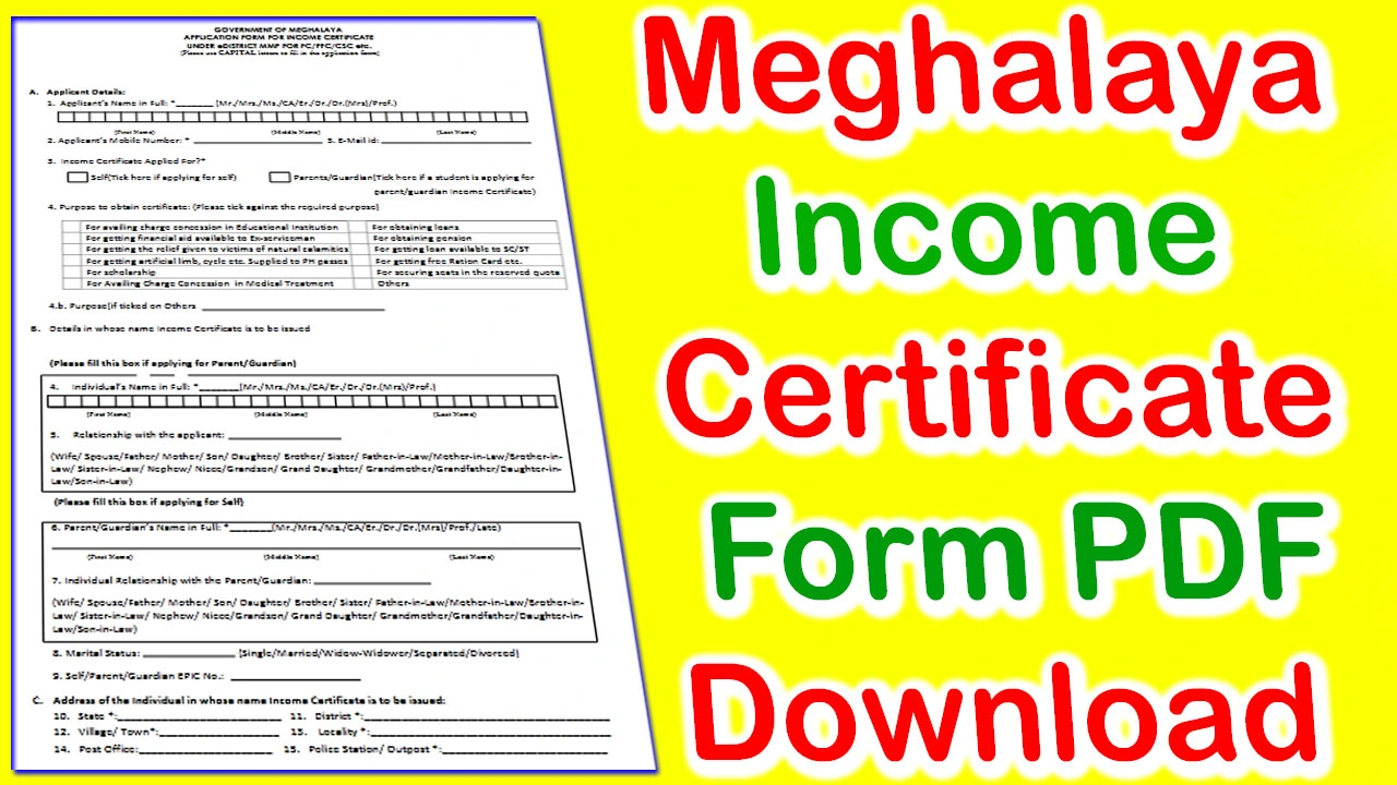 Meghalaya Income Certificate Form PDF Download
